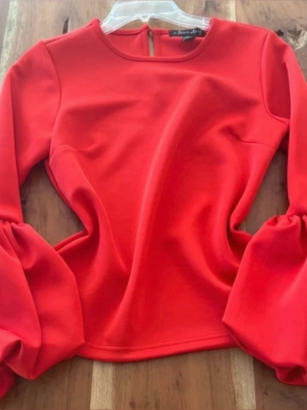 Red Ruffle-Cuff Long Sleeve Statement Blouse